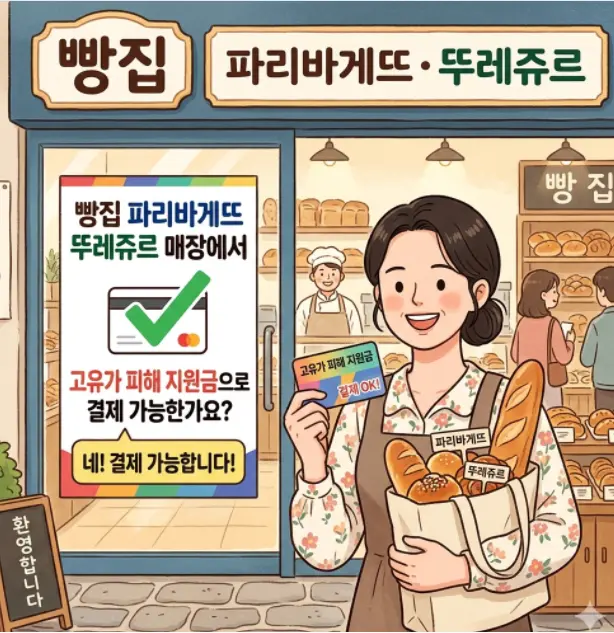 빵집 파리바게뜨 뚜레쥬르 매장에서 교유가 지원금으로 결제 가능한가요