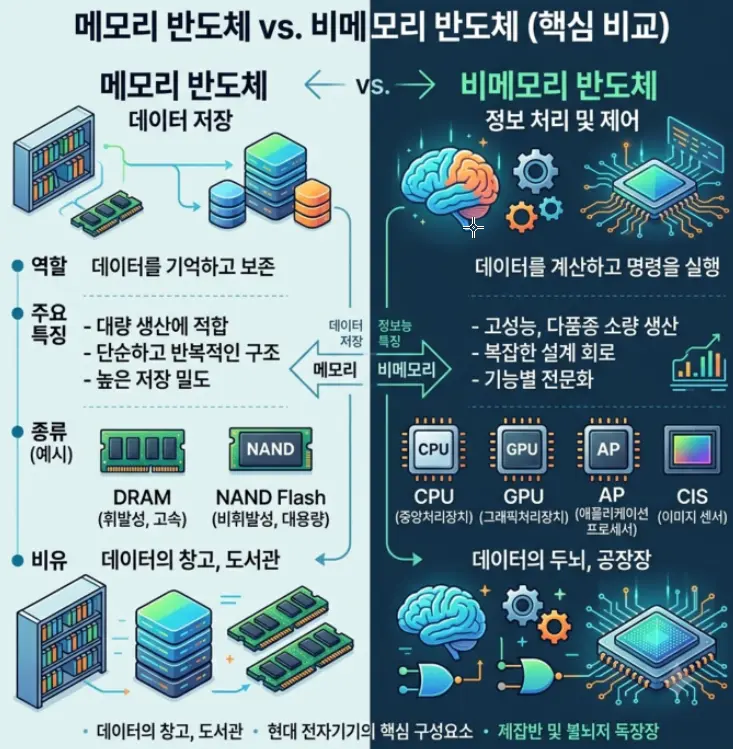 메모리 반도체와 비메모리 반도체 차이점
